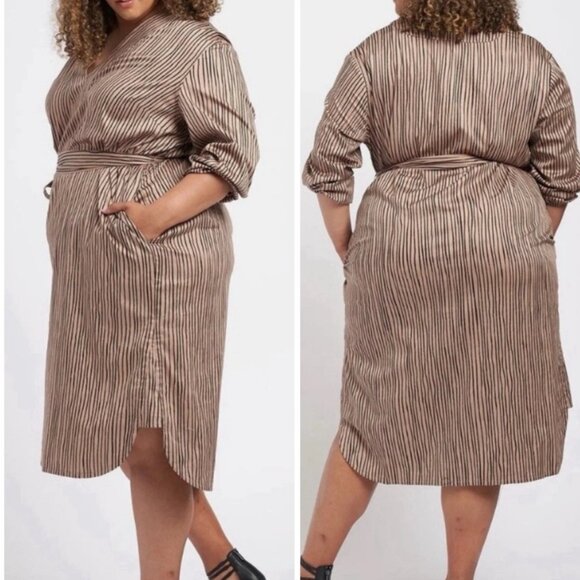 Universal Standard V-Neck Striped Belted Cotton Dress - US size L = 22/24 - Picture 15 of 16